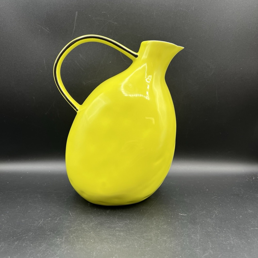 ANTHROPOLOGIE Terra Pitcher Vase Unique Shape Bright Chartreuse Yellow Farmhouse